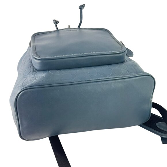 COACH Sky Blue Signature Leather Sullivan Unisex Drawstring Backpack - Picture 4 of 13